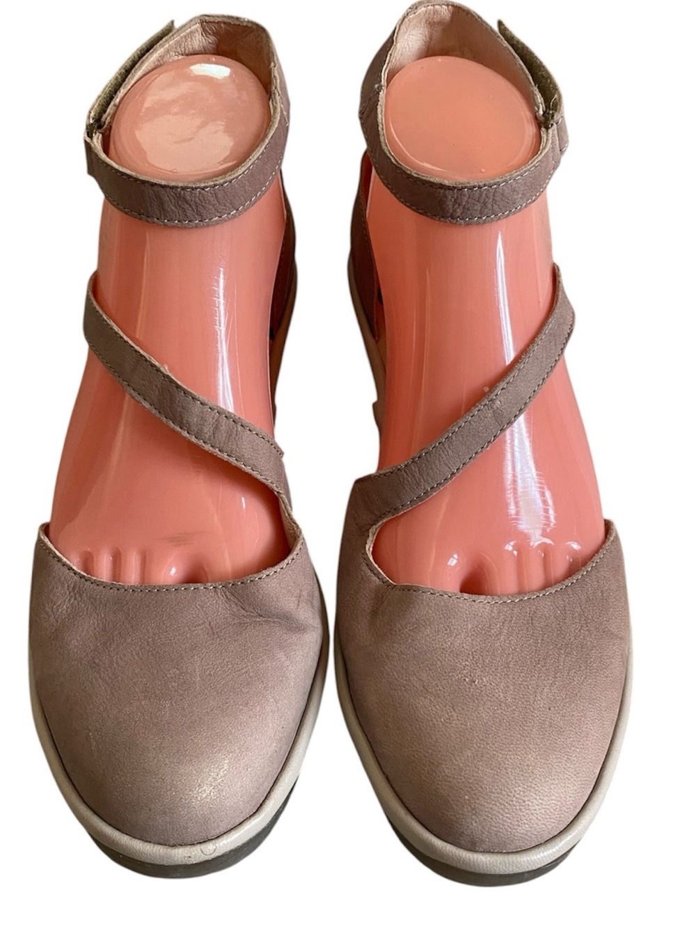 Fly London cupido khaki suede closed toe ankle strap wedge shoes